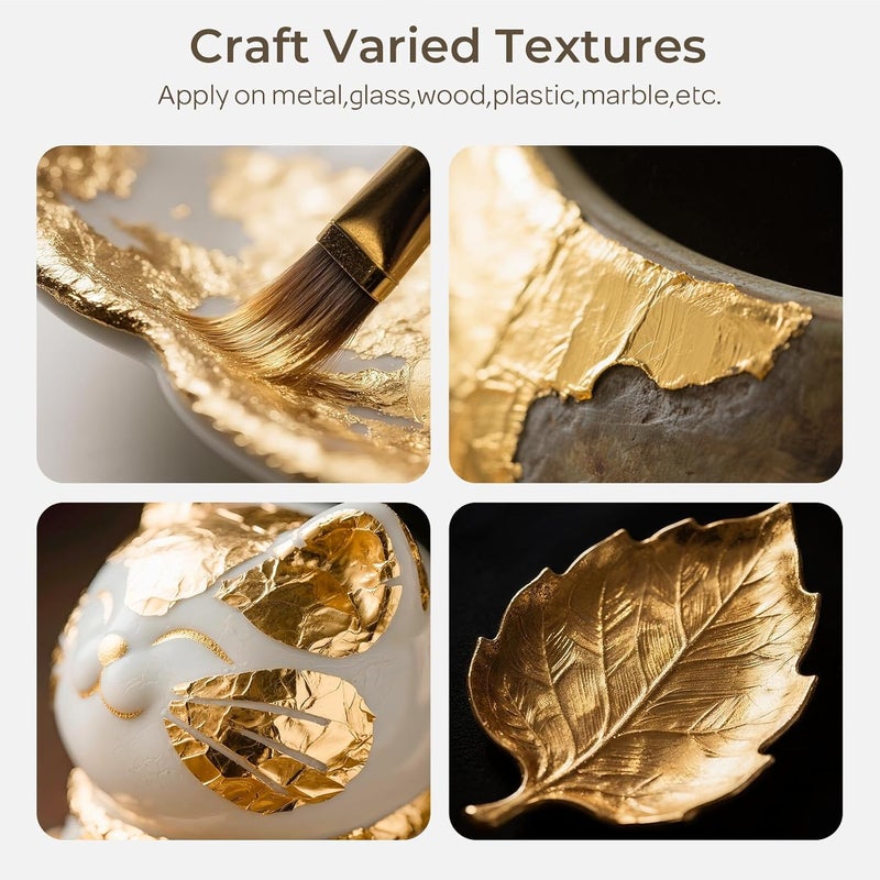 Nicpro طقم لاصق ورق الذهب، 100 مل لاصق مائي و100 مل طلاء، 100 ورقة من ورق الذهب للفنون، الرسم، الحرف، الأثاث والديكور مع 4 فرشاة - Image 5